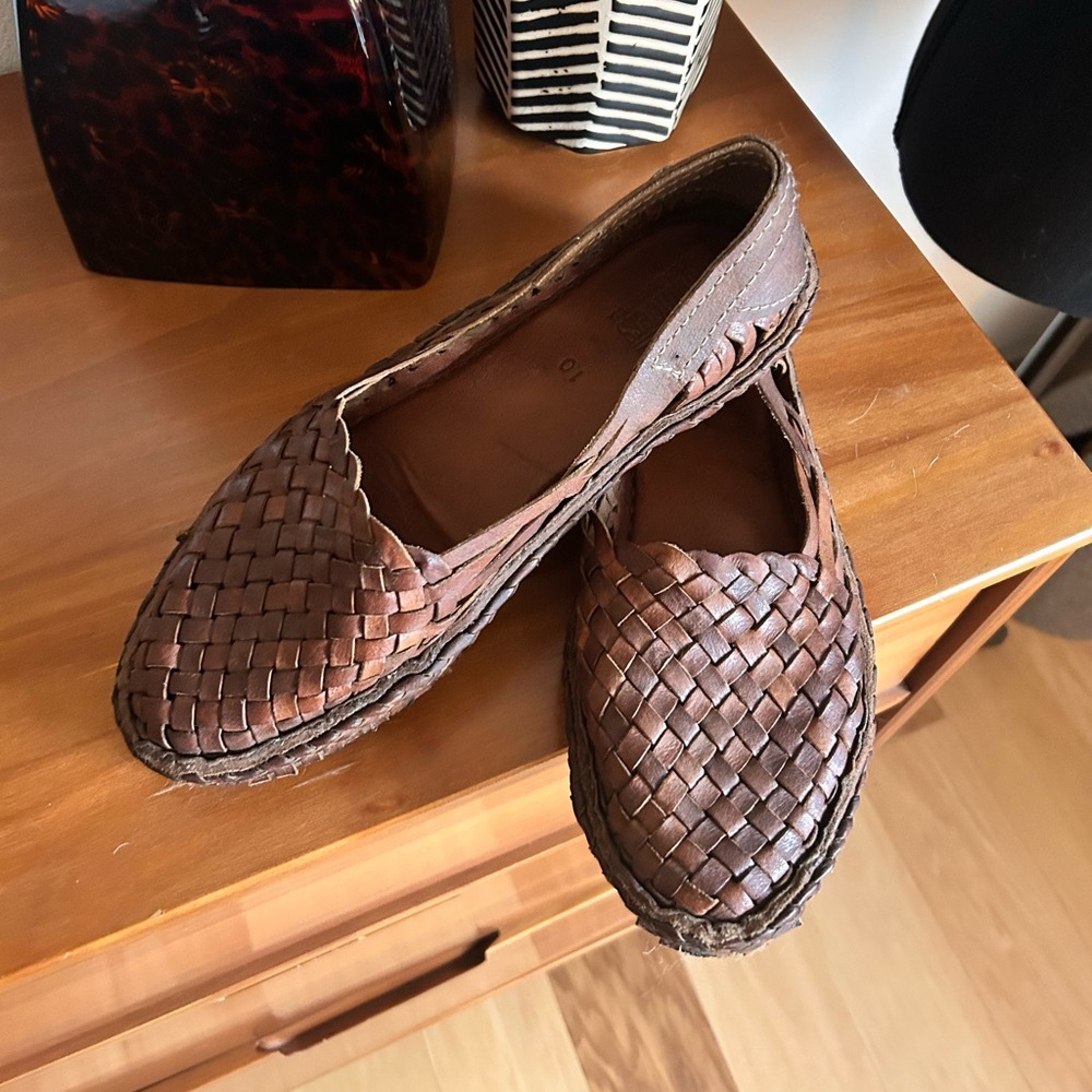 Brown Woven Leather Loafers